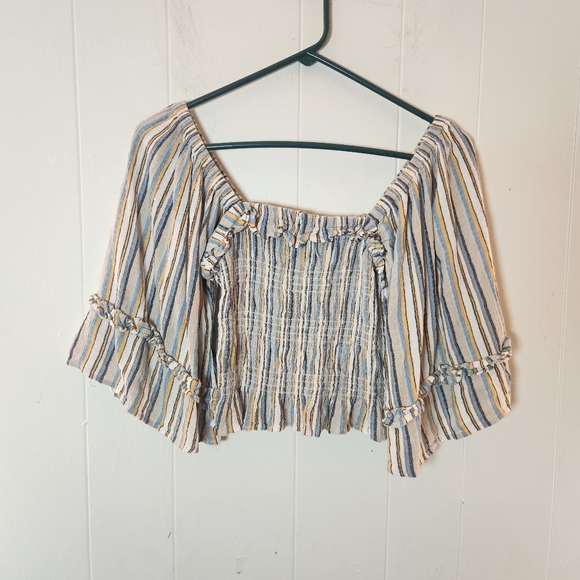 Angie Striped Smocked Peasant Boho Blouse Size Medium Milkmaid - Picture 1 of 15